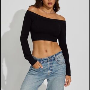 Garage Black Micro Off The Shoulder Crop Top